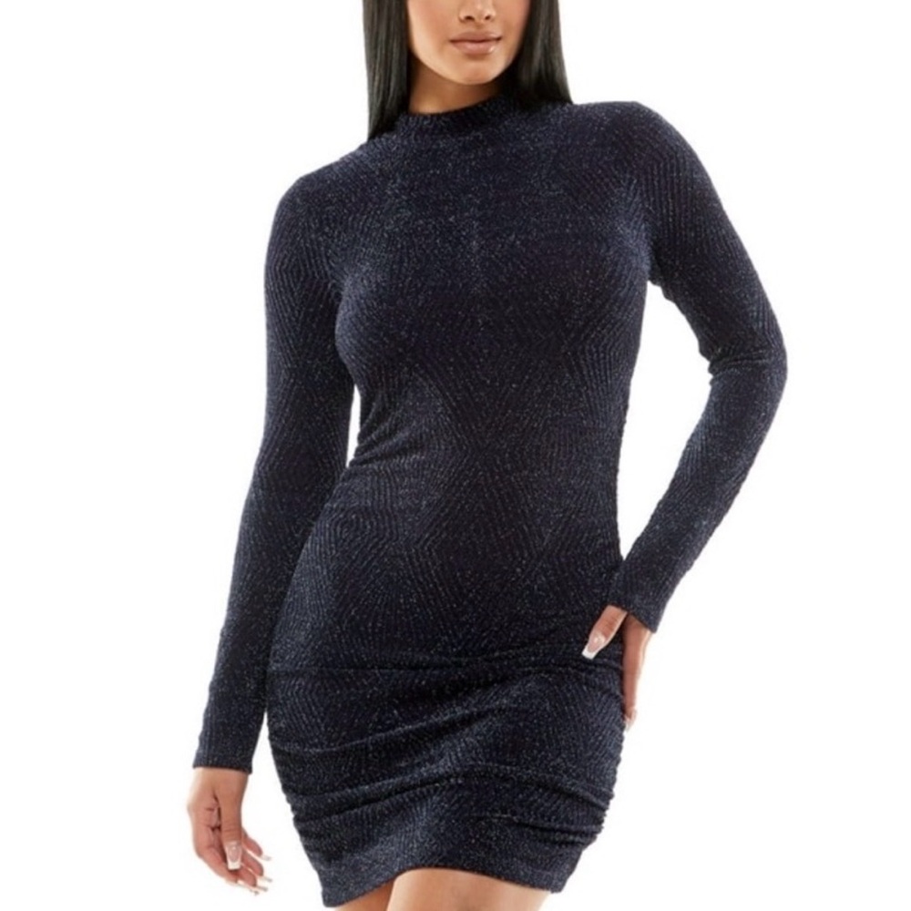 Speechless Shimmering Navy Long Sleeve Dress